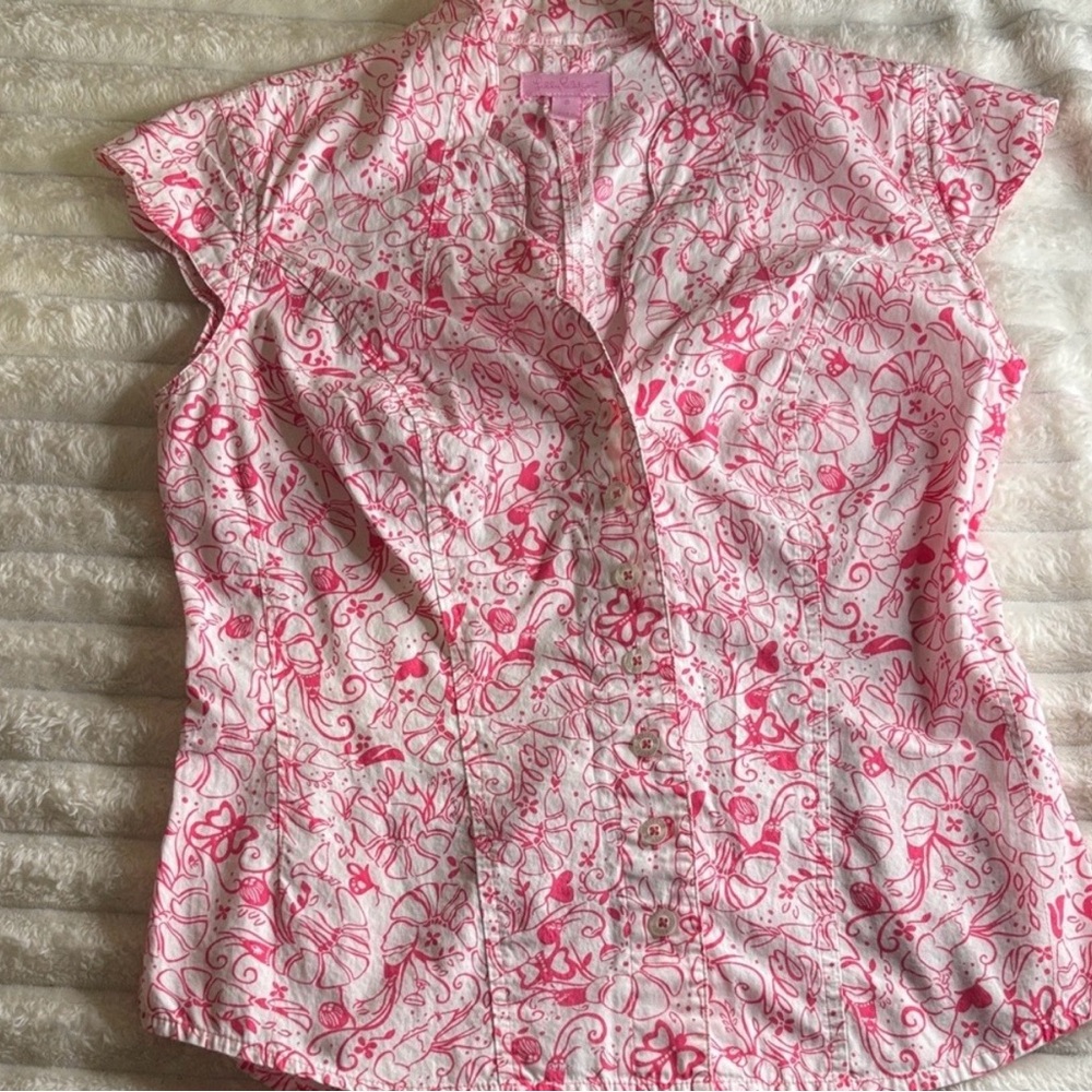 Lilly Pulitzer Pink and White Floral Blouse